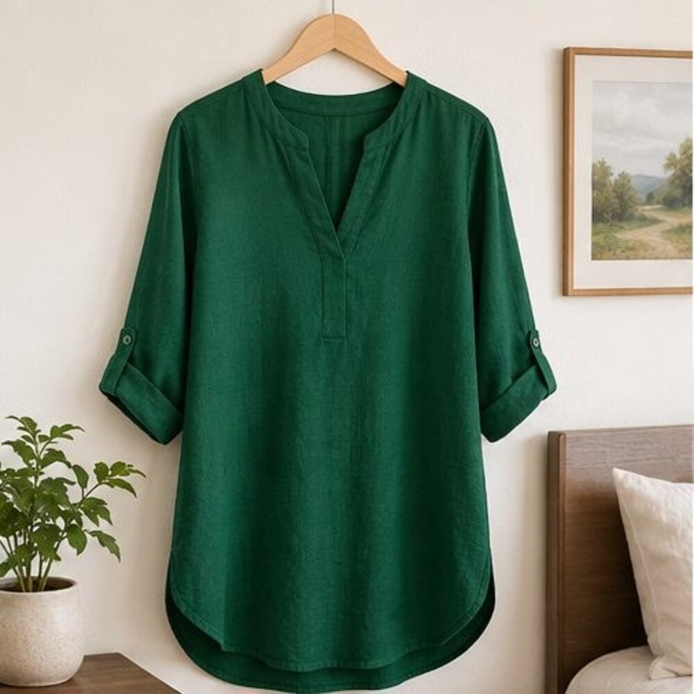 Emerald Split Neck Tunic Blouse